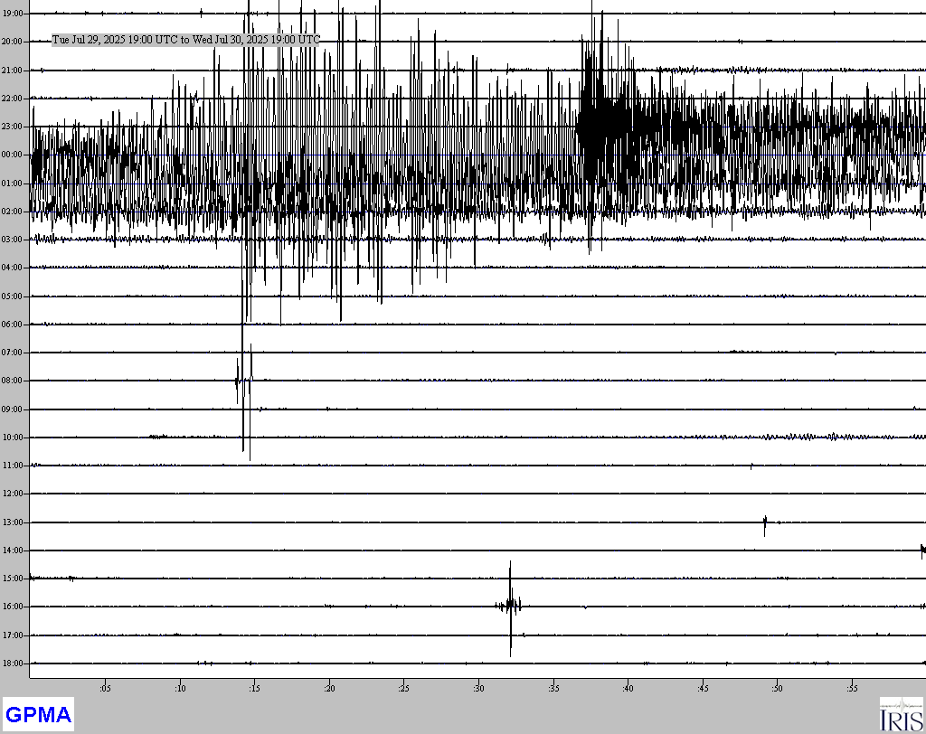 Seismograph screenshot showing a large earthquake